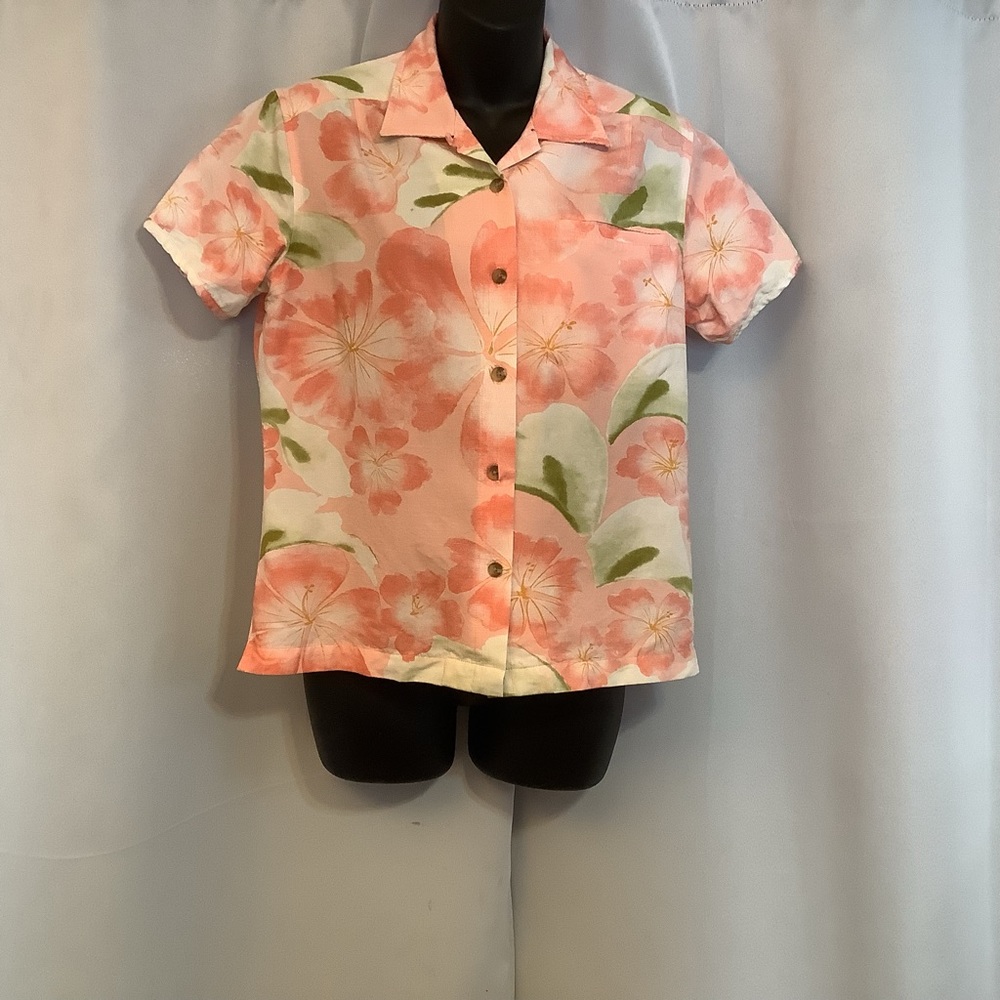 Columbia Blouse Women’s Size Small Button Down Peach Green White